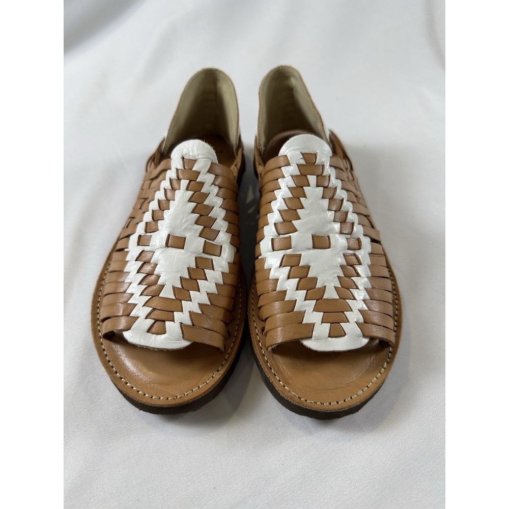 Chamula Chichen Huarache Sandal Sz 8.5 Brown White OpenToe SlipOn Western Tribal - Picture 2 of 6